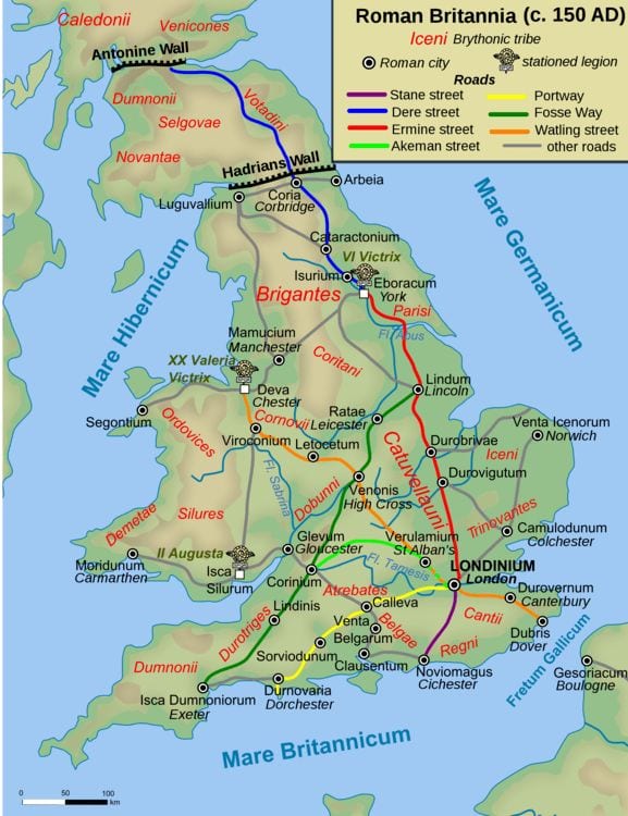 Map of the Roman Britain (150 AD)